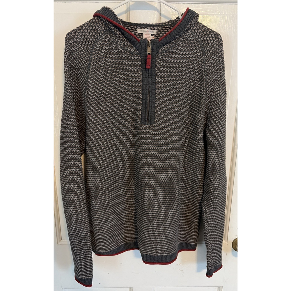 Carbon 2 Cobalt Hoodie M Men's Medium Bark Oslo 1/4 Zip Pullover Knit Sweater